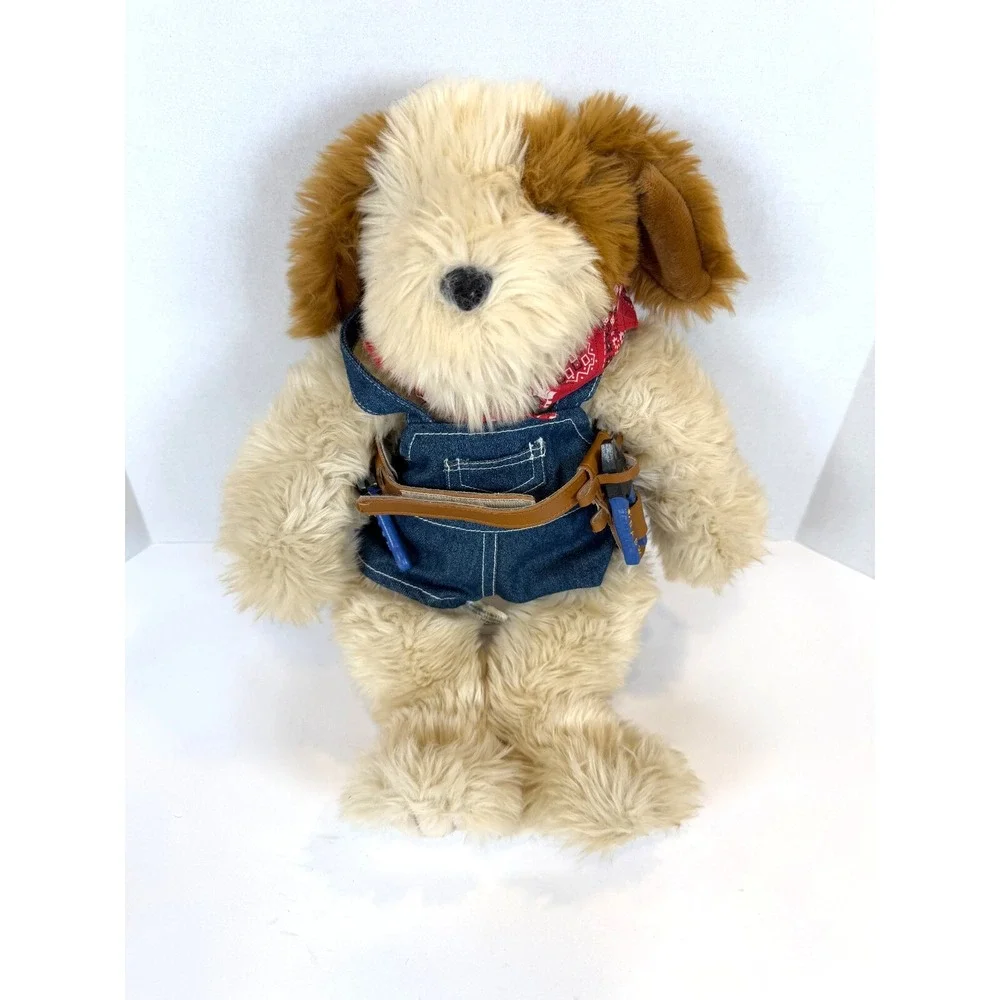 Build A Bear Retired Shaggy Dog Creamy‎ White/Brown Red Collar w/Barking Sound